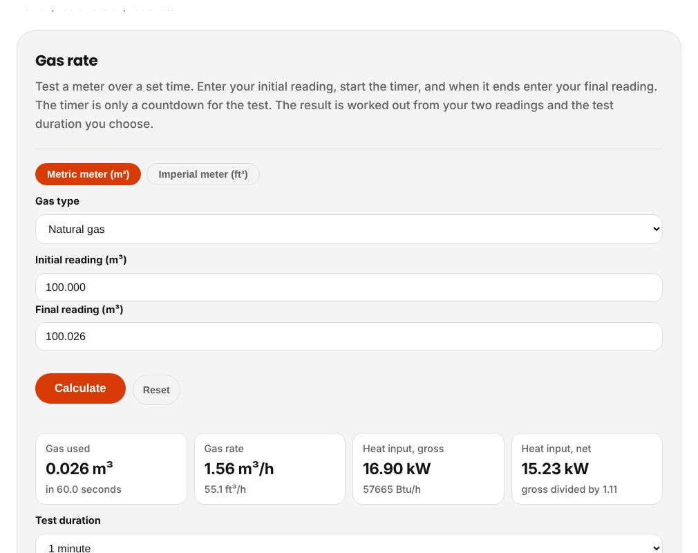 Gas rate calculator with results