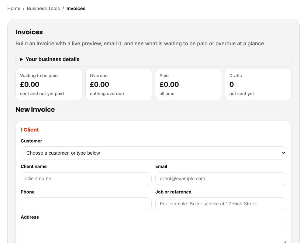 Invoices screen